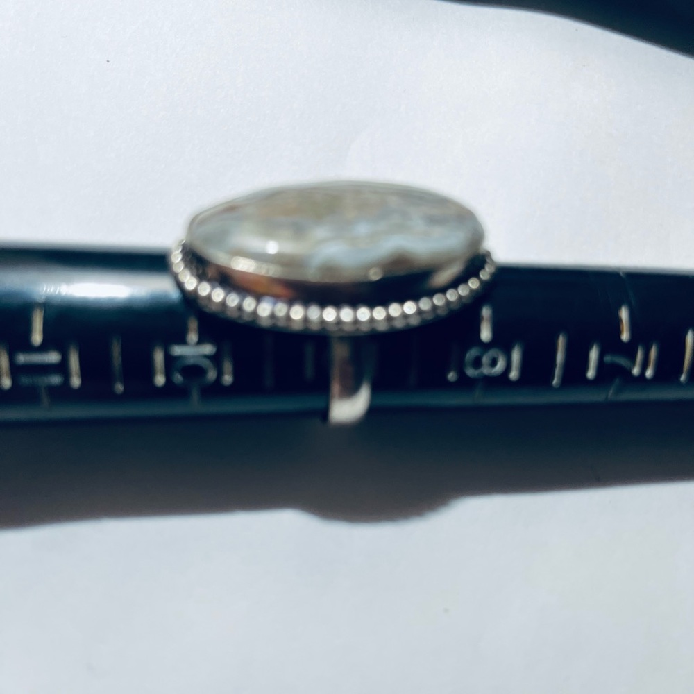 925 Solid Elegant Silver And Gray Stone Ring - image 7